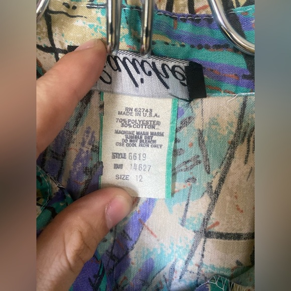 Caliche All Over Print Dress Vintage 80s 3/4 Sleeve Pockets Collared Funky - Picture 9 of 14